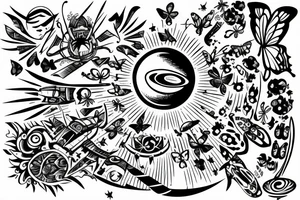 UFO in space with butterflies around the sun tattoo idea