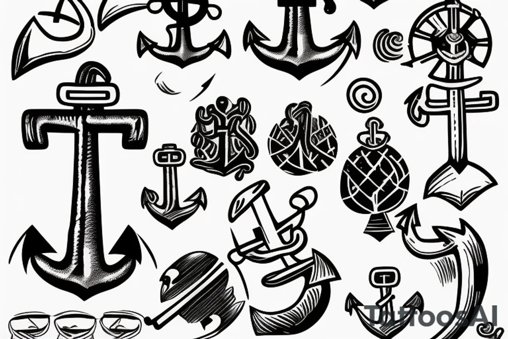 anchor with an island and a coconot tree tattoo idea