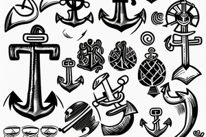 anchor with an island and a coconot tree tattoo idea