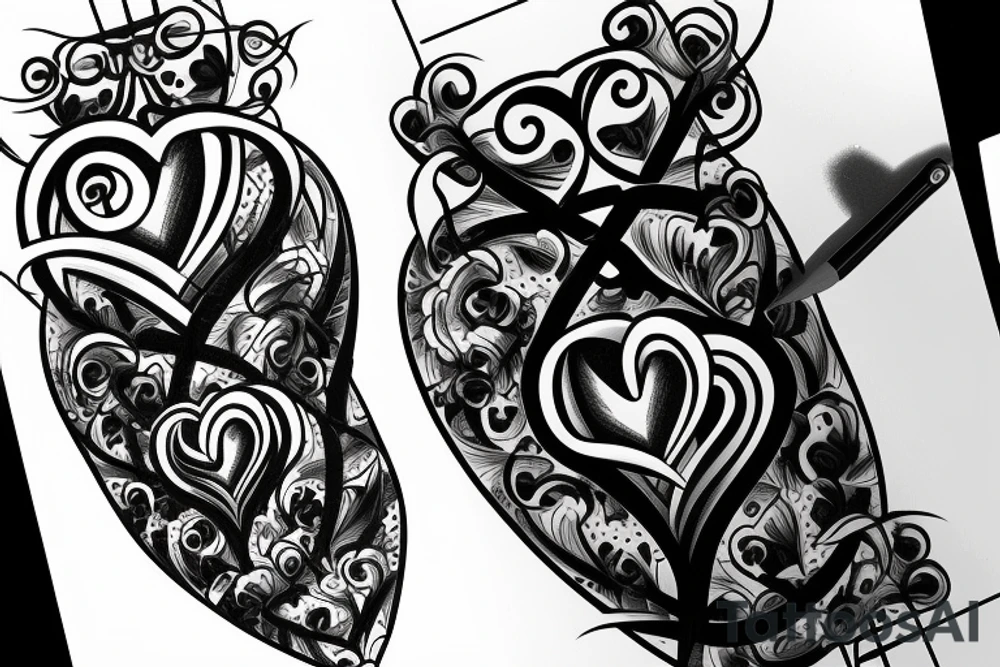 3d heart with cross tattoo idea