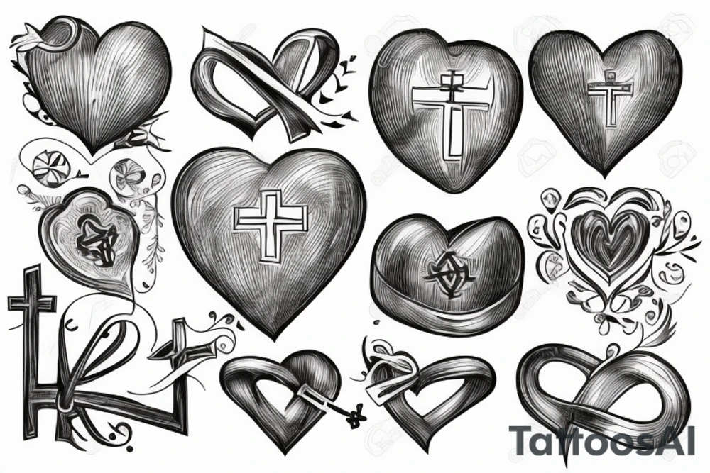 3d heart with cross and religious tattoo idea