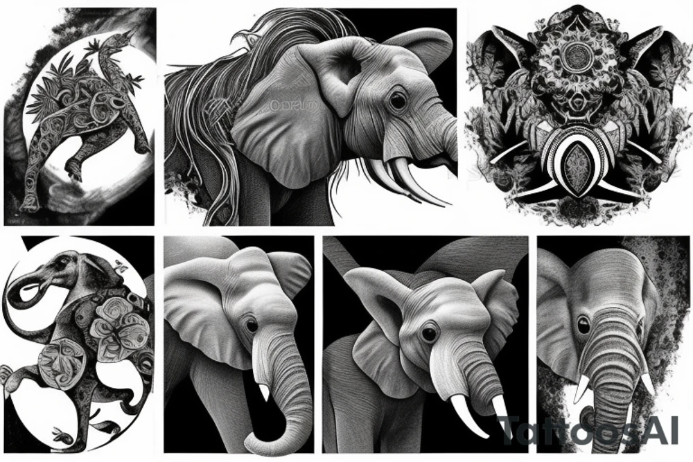 una composicion para la parte superior del brazo de animales de la selva donde no aparezcan ni jirafas, ni elefante ni rinoceronte tattoo idea