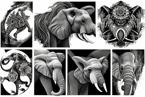 una composicion para la parte superior del brazo de animales de la selva donde no aparezcan ni jirafas, ni elefante ni rinoceronte tattoo idea