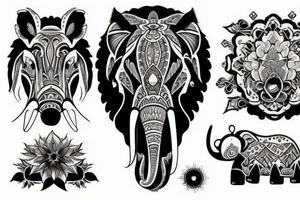 una composicion para la parte superior del brazo de animales de la selva donde no aparezcan ni jirafas, ni elefante ni rinoceronte, no quiero ninguno de los animales de antes tattoo idea