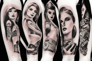 Dirtbikes, guitars guns ammunition music pinup girls tattoo idea