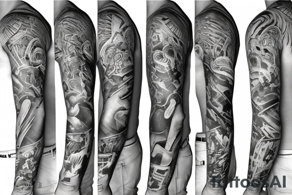 Full sleeve with dirtbikes tattoo idea