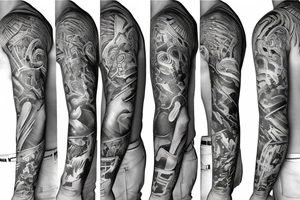 Full sleeve with dirtbikes tattoo idea