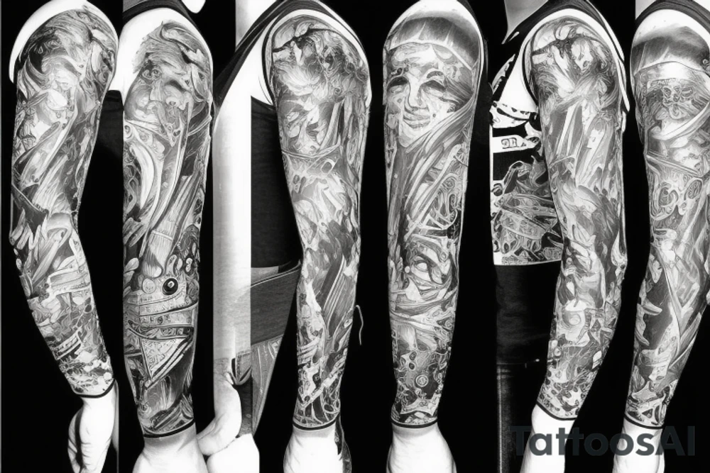 Full sleeve with dirtbikes tattoo idea