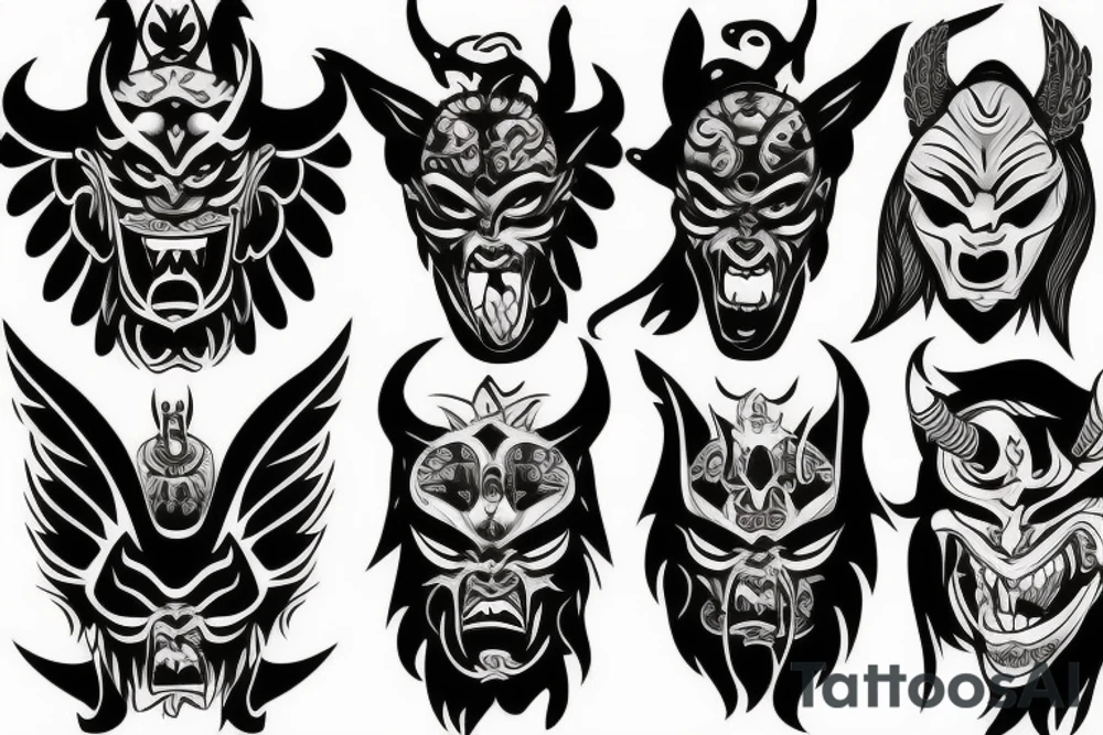 Oni mask of a good demon or an angel tattoo idea