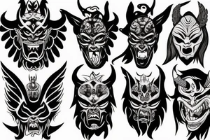 Oni mask of a good demon or an angel tattoo idea