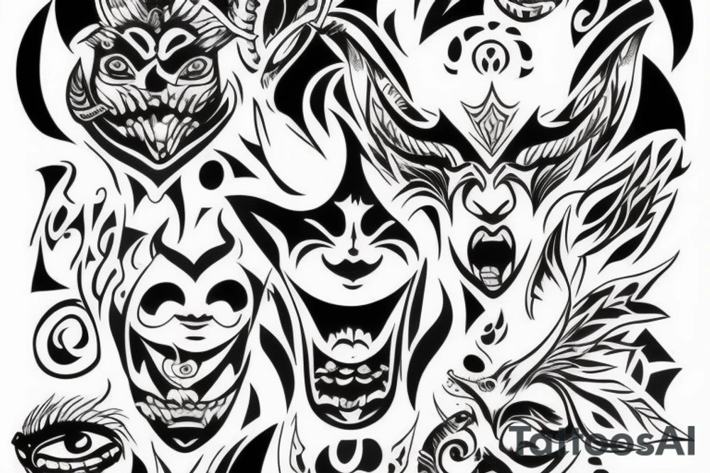 Oni mask of a good demon or an angel tattoo idea
