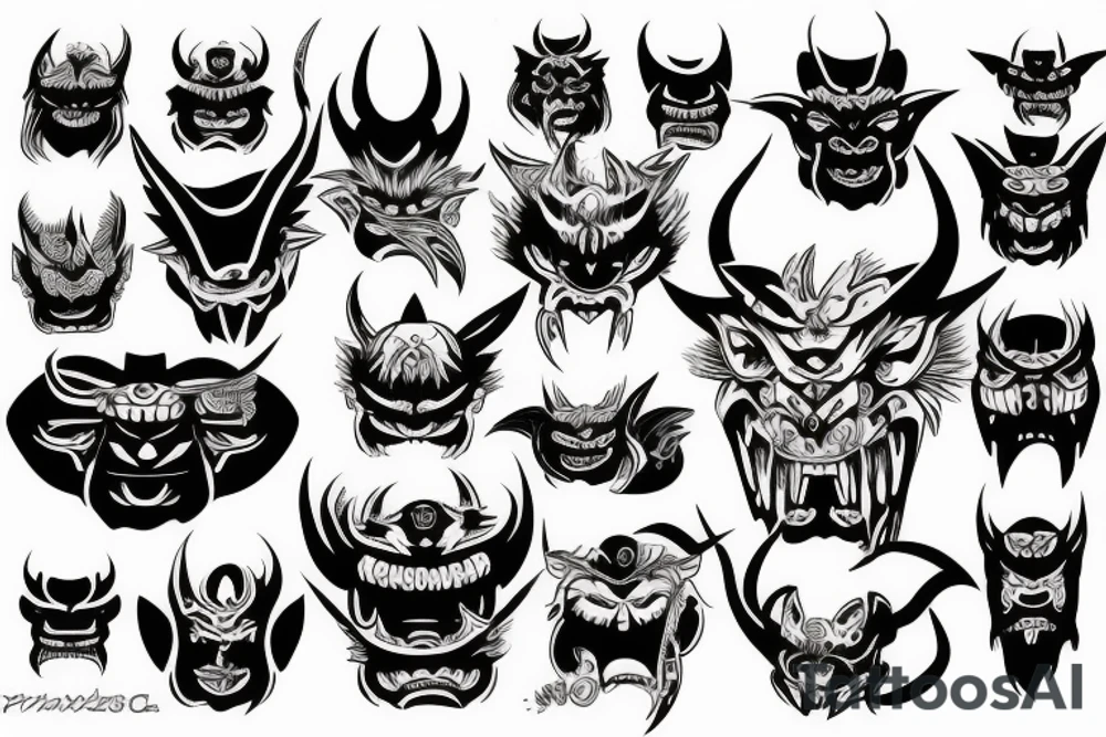 Oni mask of a good demon or an angel tattoo idea