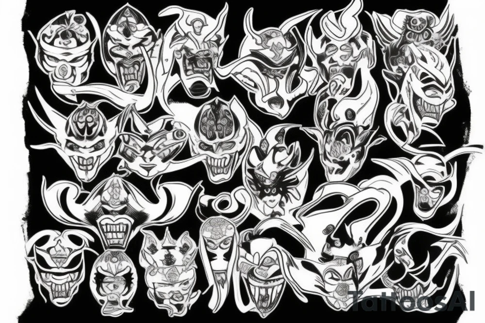 Oni mask of a good demon or an angel tattoo idea