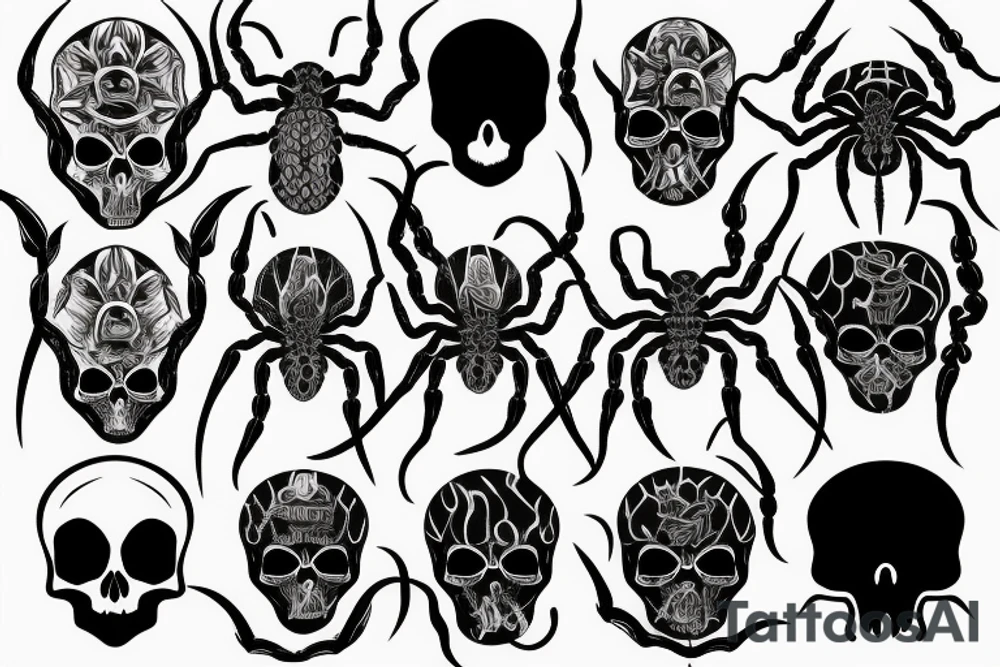 sea creature like spider with body like skull and with longfish fin tattoo idea