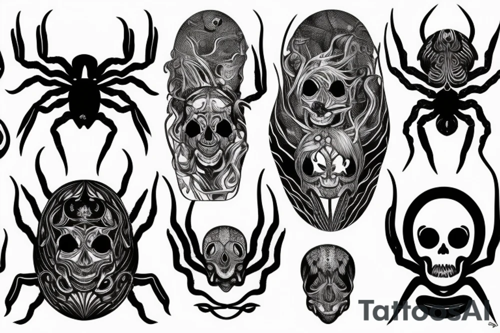 sea creature like spider with body like skull and with longfish fin tattoo idea