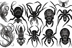 sea creature like spider with body like skull and with longfish fin tattoo idea