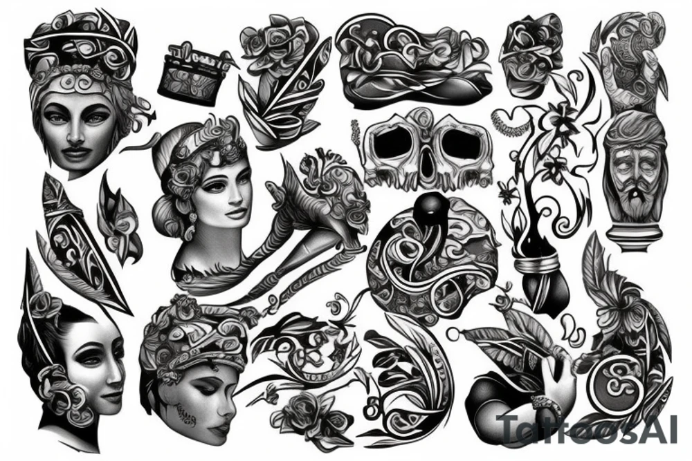 Greek tattoo with scupltures tattoo idea