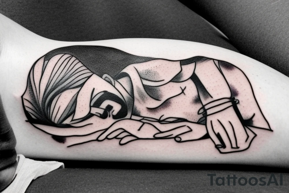 Man sleeping below a tree tattoo idea