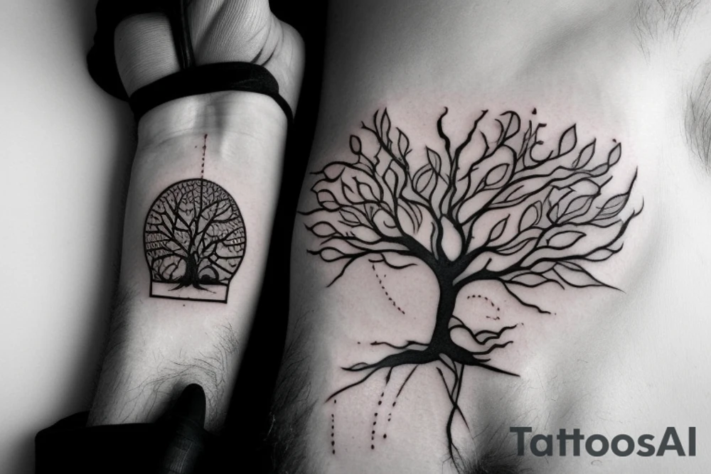 Man sleeping below a tree tattoo idea