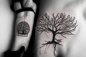 Man sleeping below a tree tattoo idea