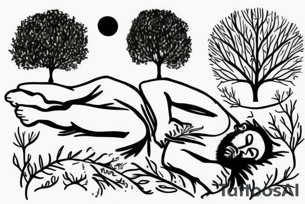 Man sleeping below a tree tattoo idea