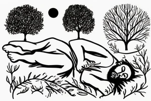Man sleeping below a tree tattoo idea