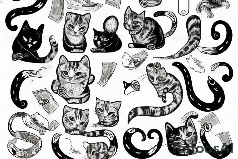 cat with money tattoo idea