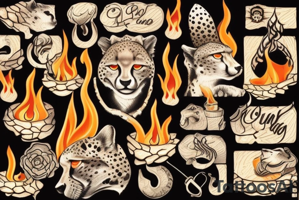Dome blowen out candles, one stil burning Starts a fire, in the fire you der a cheetah tattoo idea