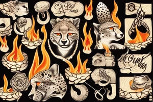 Dome blowen out candles, one stil burning Starts a fire, in the fire you der a cheetah tattoo idea