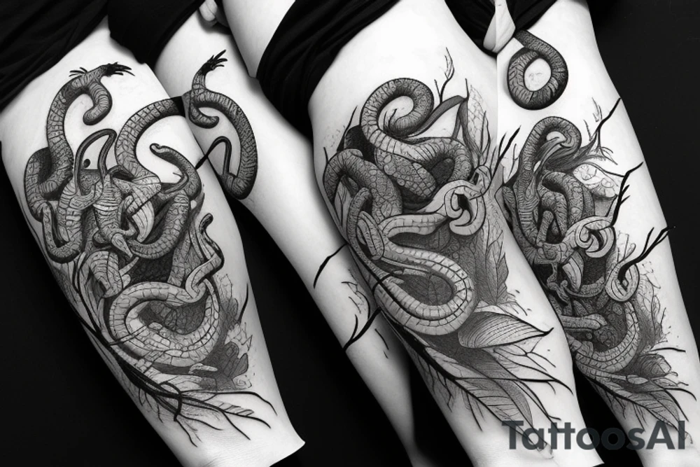 Realism amazon theme with tarantulas and snakes tattoo idea