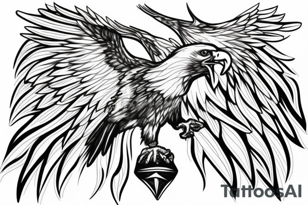 the eagle covers the tower with its wings tattoo idea
