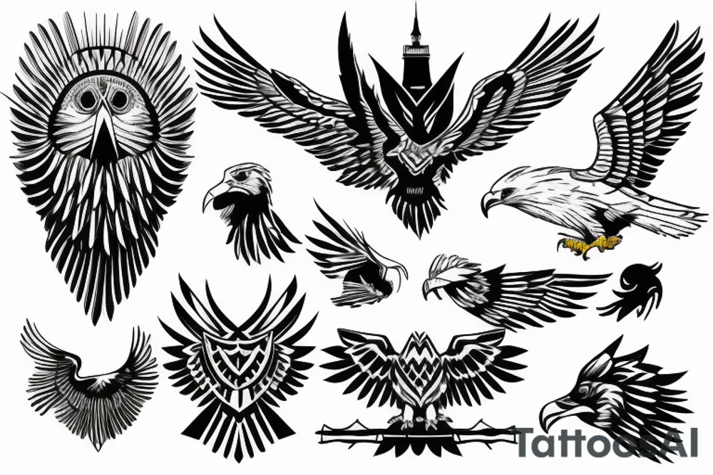 the eagle covers the tower with its wings tattoo idea