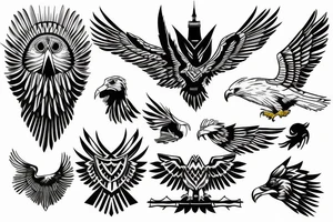 the eagle covers the tower with its wings tattoo idea