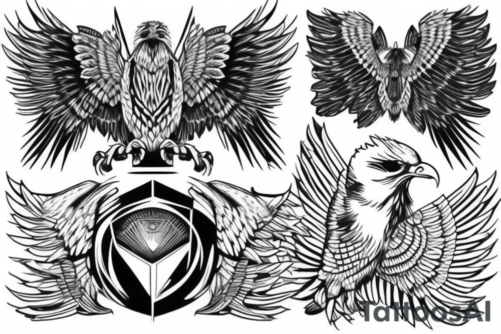 the eagle covers the tower with its wings tattoo idea