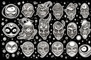 Mage with eyes and planets tattoo idea