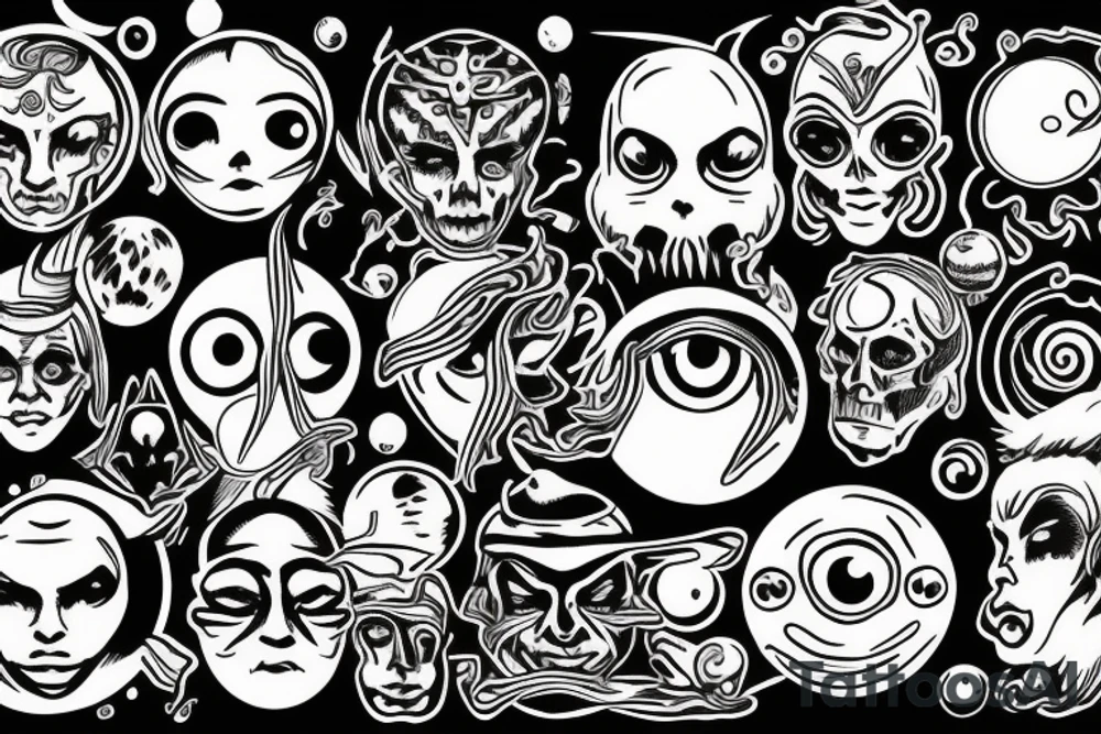 Mage with eyes and planets tattoo idea