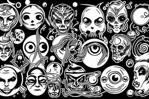 Mage with eyes and planets tattoo idea