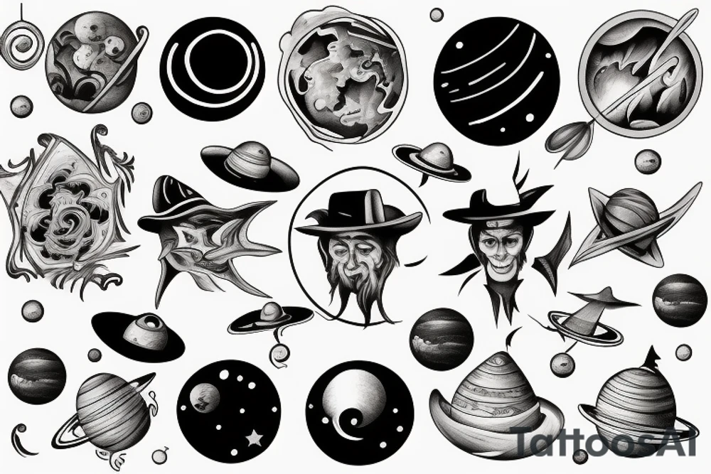 Magician with planets tattoo idea