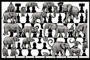Elephants roaming a chess board with other kings of the jungle tattoo idea