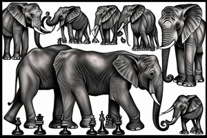 Elephants roaming a chess board with other kings of the jungle tattoo idea