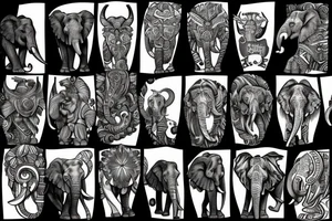 Elephants roaming a chess board with other kings of the jungle as a back piece tattoo idea