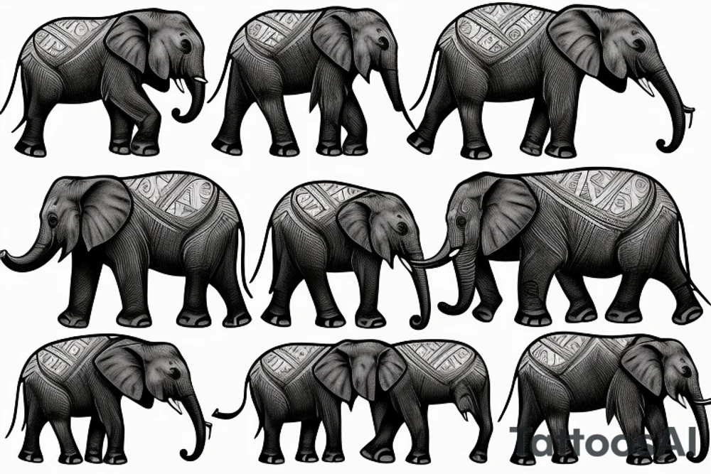 Elephants roaming a chess board with other kings of the jungle as a back piece tattoo idea