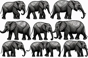 Elephants roaming a chess board with other kings of the jungle as a back piece tattoo idea