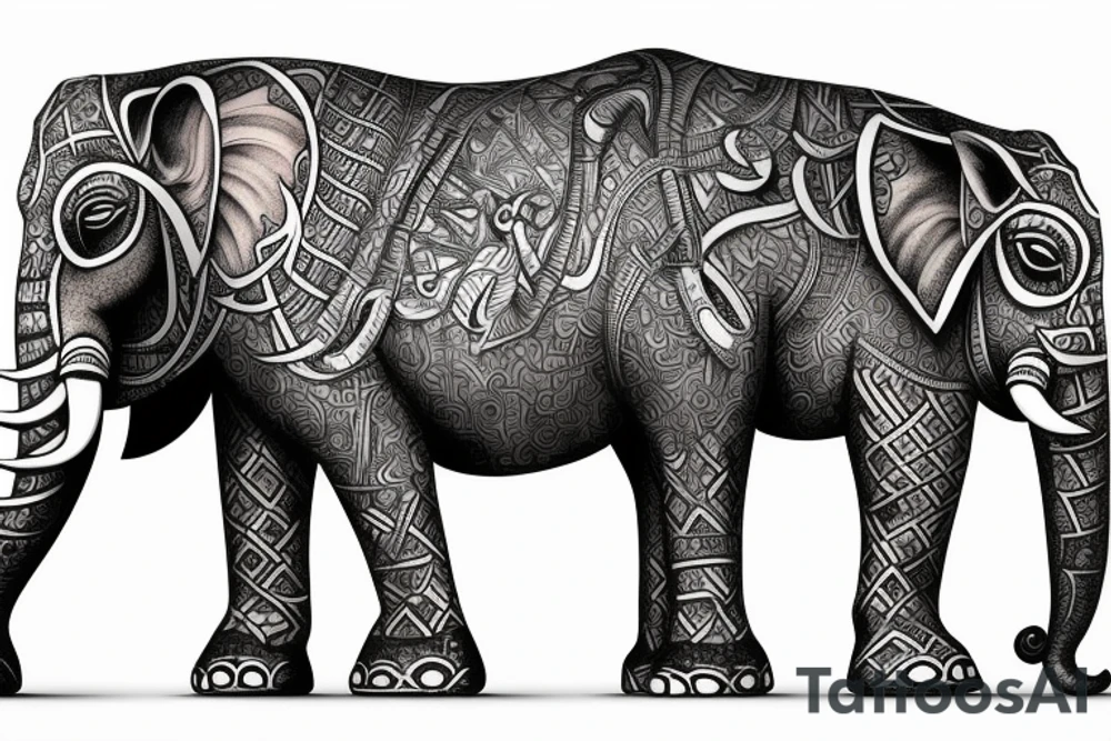 Elephants roaming a chess board with other kings of the jungle as a back piece tattoo idea