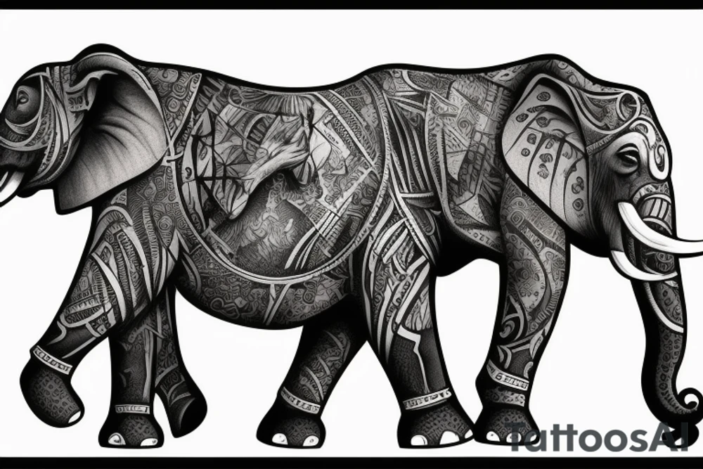 Elephants roaming a chess board with other kings of the jungle as a back piece tattoo idea