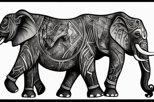 Elephants roaming a chess board with other kings of the jungle as a back piece tattoo idea