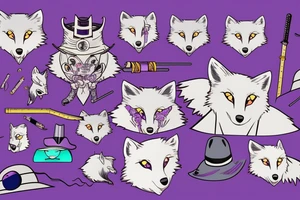 A white fox with purple eyes, with katana and a 
straw hat through which the purple sparkle of the eye tattoo idea