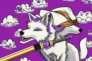 A white fox with purple eyes, with katana and a 
straw hat through which the purple sparkle of the eye tattoo idea