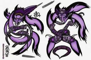 Kyubi with purple eyes and with katana tattoo idea