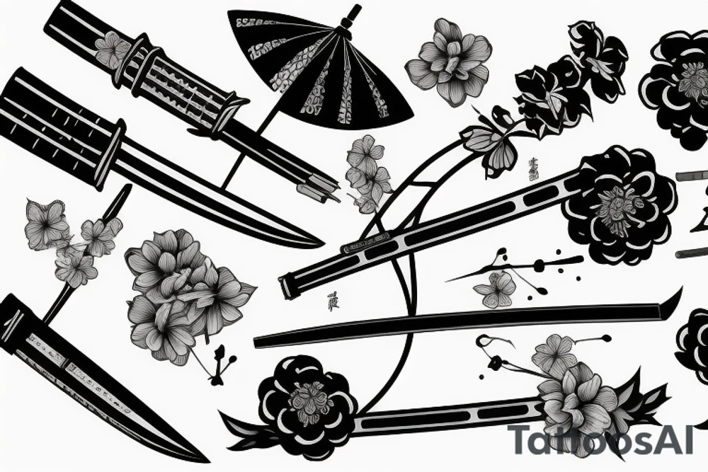 katana with sakura tattoo idea